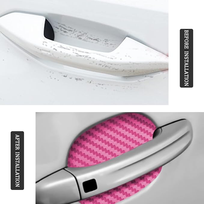 4PCS Door Handle Protector Sticker, Universal Carbon Fiber Anti-Scratches Auto Door Handle Protective Film, Side Paint Cover Guard Stickers Fit for Most Handles (Pink/4PCS)