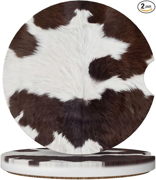 Ceramic Car Cup Coasters 2PCS - Animal Pattern | with Cork Back & Finger Slot, Anti-Slip Shock Absorbing, Universal Car Interior Accessories for Men Women