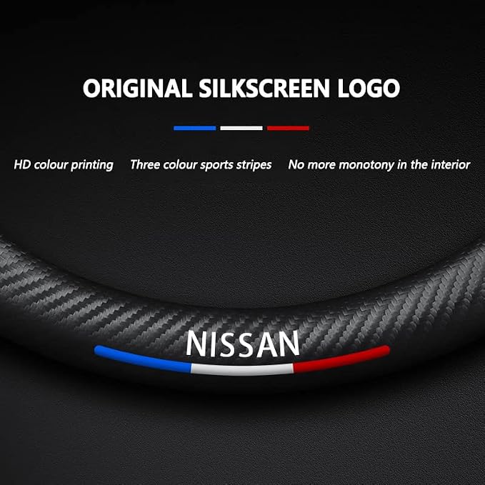 Steering Wheel Cover Compatible with Nissan, Nappa Leather&Carbon Fiber Texture Steering Wheel Cover, 14.5-15 Inch Diameter with 2 Coasters and USB Fast Charging Cable (Red)