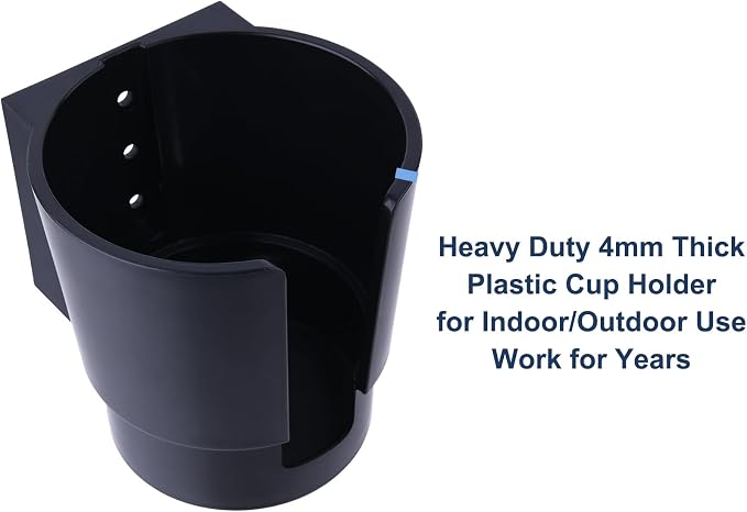 Universal Large Cup Holder Wall Mount, Heavy Duty Plastic Drink Holder for Boat Car Truck RV Bus Tractor Wall Wood, Vertical or Horizontal Mount, Fit Most Cups, Bottles, Cans, Tumblers Black Pack of 1