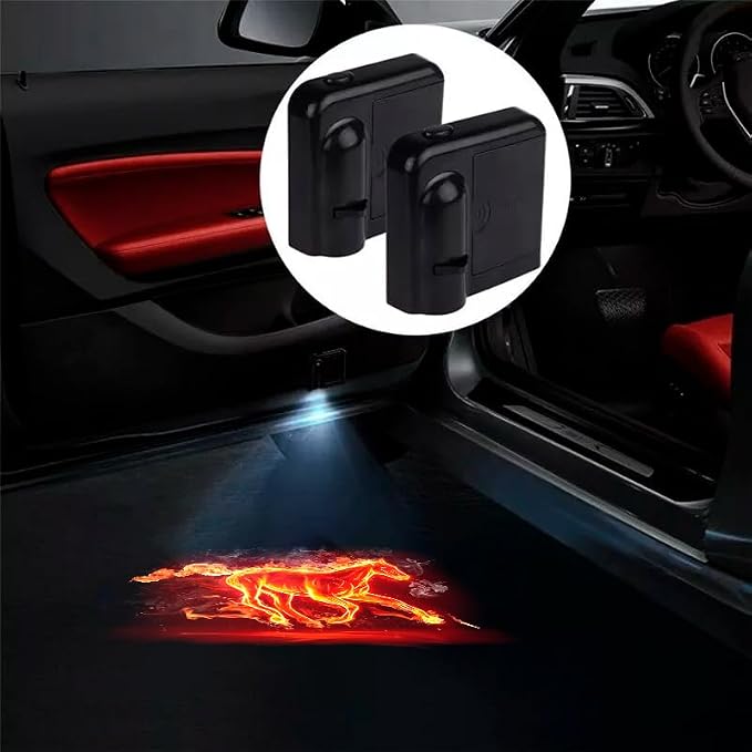 2pcs for Fire Horse 3D Magnetic Car Door Step LED Welcome Logo Shadow Ghost Light Projector Lamp fits All Car Models (Fire Horse) by DmStore
