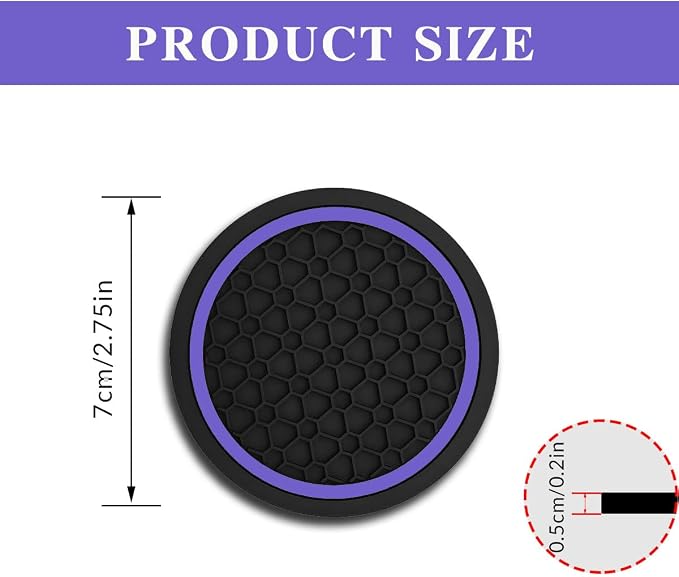 4PCS Car Cup Holder Coasters, Dustproof Automotive Interior Accessories Mat,2.75 Inch Non-Slip Insert Water Bottle Holder Pads, Universal for Vehicles, Trucks, RVs and More (Purple)
