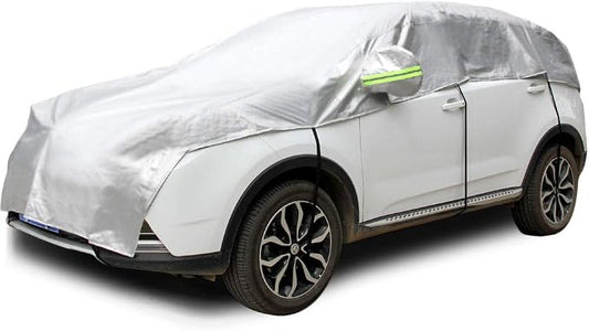 Half Car Cover All Weather Car Body Cover Sunshade Cover Snow Cover Waterproof Snowproof Universal 210D Oxford Fabric (Fit Hatchback Length 158'' to 173'')