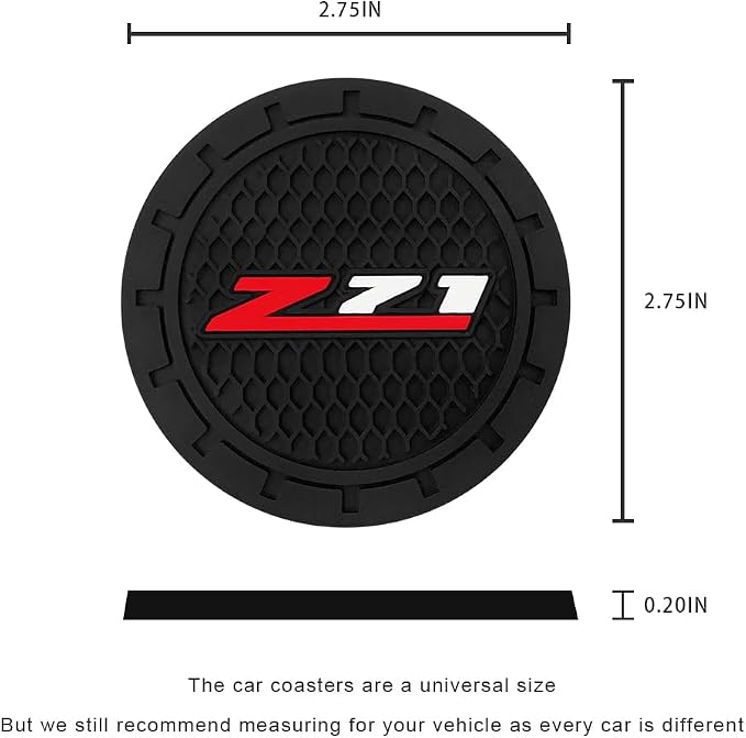 Black Silicone Car Coasters for Chevy Z71 Colorado Silverado Series Non-Slip Car Cup Holder Coasters,Car Interior Accessory for Car Cup Holder 2Pcs 2.75 Inch