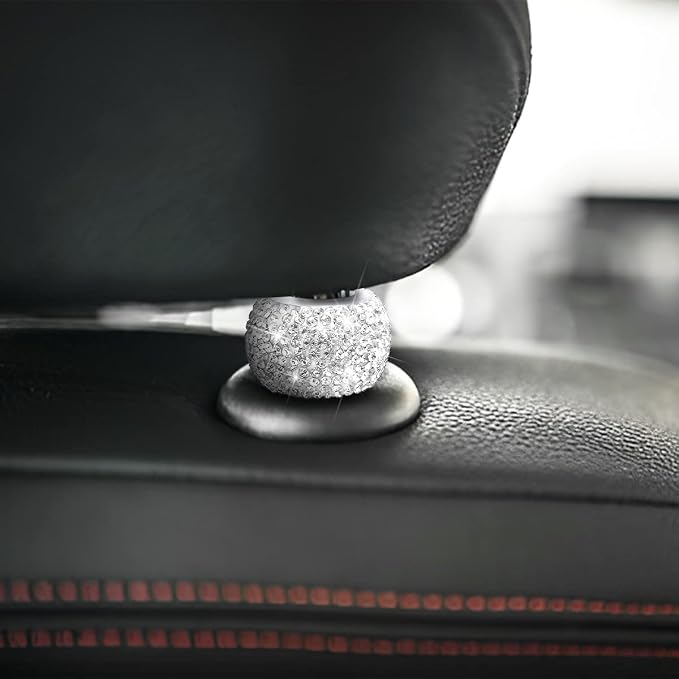 BELOMI 4 Pack Car Headrest Collars, Bling Car Head Rest Collars Rings Decor, Rhinestone Car Head Rest Collars, Diamond Interior Car Seat Accessory (White)