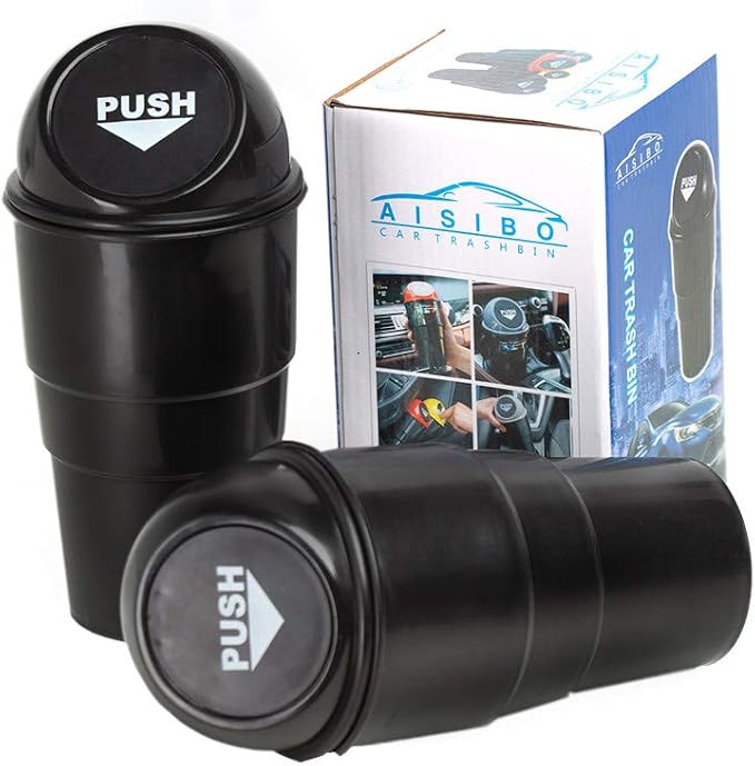 Automotive Cup Holder Trash Can, Auto Mini Car Garbage Can Vehicle Rubbish Bins with Lid for Car Office Home Bedroom (2 Pack, Black)