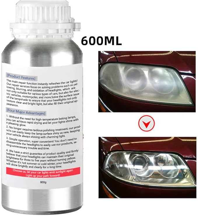 800g Auto Headlight Restoration Liquid, Car Headlight Scratch Restoring Fluid Headlight Repair Polish Cleaner, Headlight Restoration Kit Refill Bottle for Polishing, Restoring Dull Yellow Headlamp