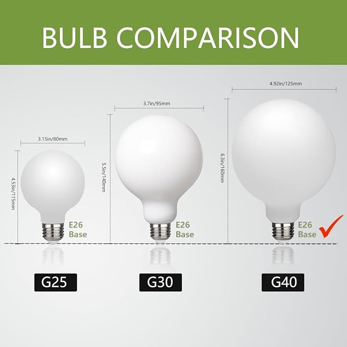 2 Pack G40 Globe LED Light Bulbs, 5.5W Dimmable 50 Watt Equivalent LED Edison Bulbs, Warm White 2700K, 600LM, E26 Base, Milky LED Filament Bulbs for Bathroom Bedroom Living Room
