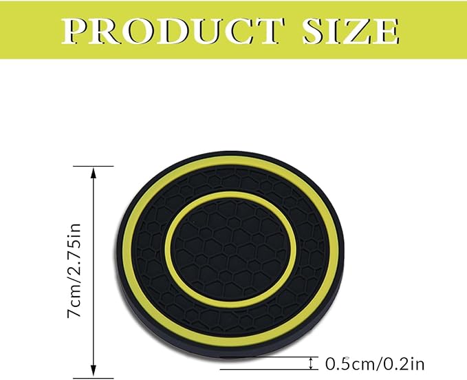 2 Pack Car Coasters for Cup Holder, 2.75 Inch Universal Auto Waterproof Coasters Silicon Insulation Cup Mats,No-Slip Anti Dust Insert Coaster for Woman Man, Suit for Vehicle Interior (2, Yellow)