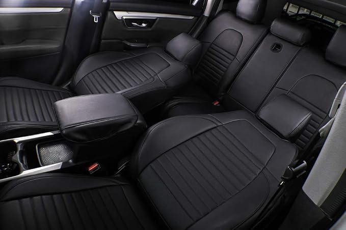 EKR Car Seat Covers for Honda CRV 2012-2014 LX Leatherette Full Set | Custom Fit for Honda CRV 2012 2013 2014 LX ,Factory-Style Interior Upgrade,Easy-Wipe,Faux Leather(Black)