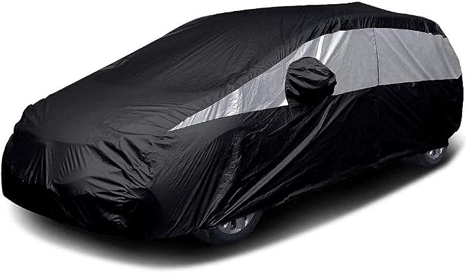 Titan Jet Black Poly 210T Car Cover for Hatchbacks 165-181". Waterproof, UV Protection, Scratch Resistant, Driver-Side Zippered Opening. Fits Prius, Focus, Civic and More.