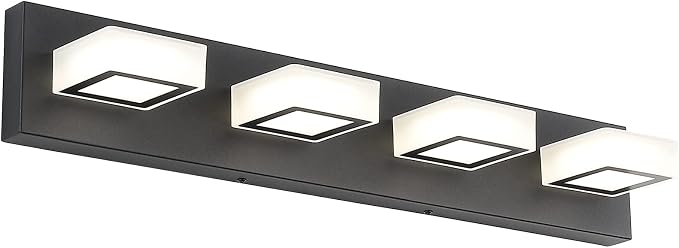 Ralbay Modern LED Black Vanity Lights 4 Lights Acrylic Bathroom Vanity Lighting Fixtures Modern Matte Black Bathroom Vanity Lights (Natural White Light)