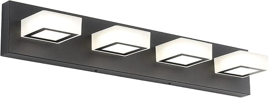 Ralbay Modern LED Black Vanity Lights 4 Lights Acrylic Bathroom Vanity Lighting Fixtures Modern Matte Black Bathroom Vanity Lights (Natural White Light)