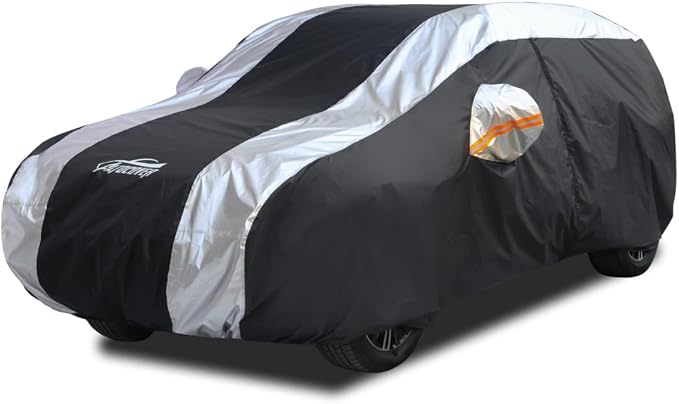 Compact SUV Covers for Waterproof Protection with Silver Stripe Design,SUV Car Covers for Automobiles Universal Fit Audi Q3 Q4, BMW X1, Subaru Crosstrek, Jeep Compass, Kia Sportage, Ford Escape