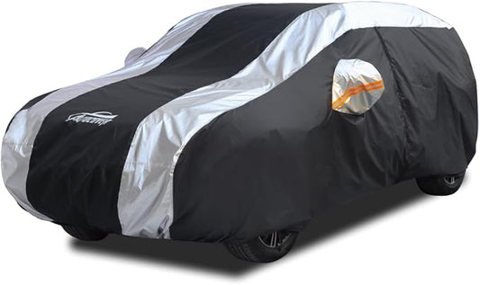 Compact SUV Covers for Waterproof Protection with Silver Stripe Design,SUV Car Covers for Automobiles Universal Fit Audi Q3 Q4, BMW X1, Subaru Crosstrek, Jeep Compass, Kia Sportage, Ford Escape