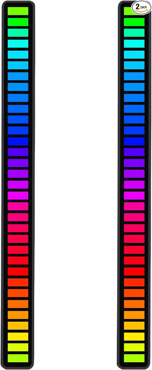 RGB Sound-Activated Music Rhythm Car Ambient Light, 2packs | Gaming or Party Atmosphere, Sound-Sensitive Pulsing, Rechargeable Battery, Soft RGB Lighting, Type-C Charging