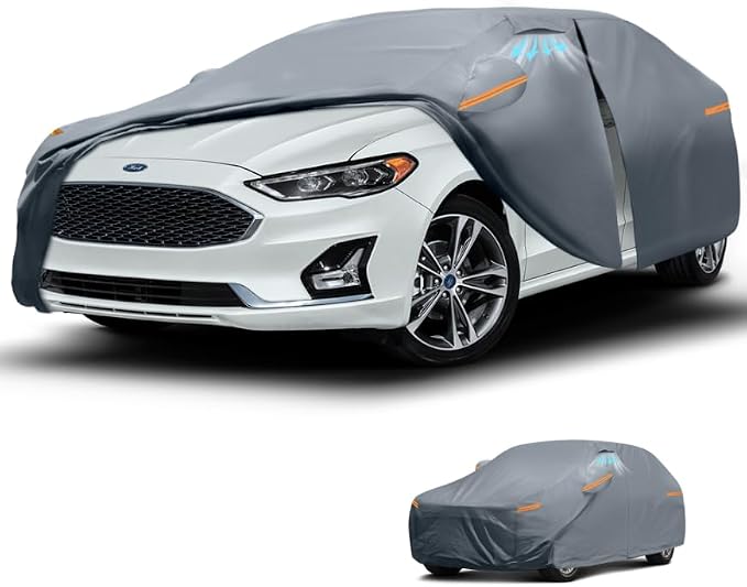 Waterproof Ford Fusion2013/2010/2015(2005-2026) Car Cover with Breathable Vents, [Upgrade] Premium Covers with Cotton Liner and Zipper Door, Sun Rain Snow Dust Uv Protection.(Gift with Towel)
