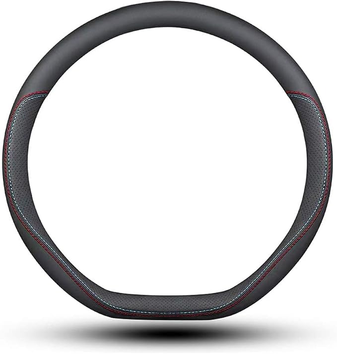 Carodi Latest Nappa Leather car Steering Wheel Cover, Stylish Non-Slip Leather car Interior 15 inches Universal (D-Shape,Black)