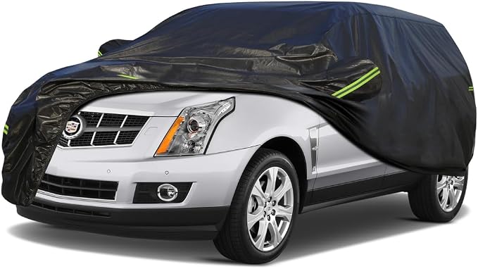 KouKou Waterproof SUV Car Cover Suitable for Cadillac SRX from 2009 to 2016, 7 Layers Windproof All Weather Waterproof Outdoor Cover Sun Rain UV Dust Snow Protection. Black