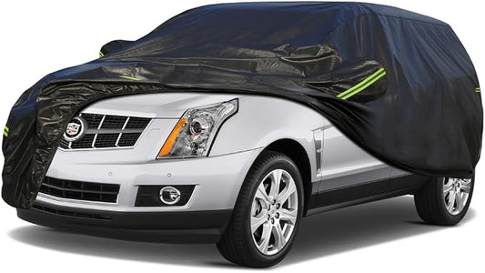 KouKou Waterproof SUV Car Cover Suitable for Cadillac SRX from 2009 to 2016, 7 Layers Windproof All Weather Waterproof Outdoor Cover Sun Rain UV Dust Snow Protection. Black