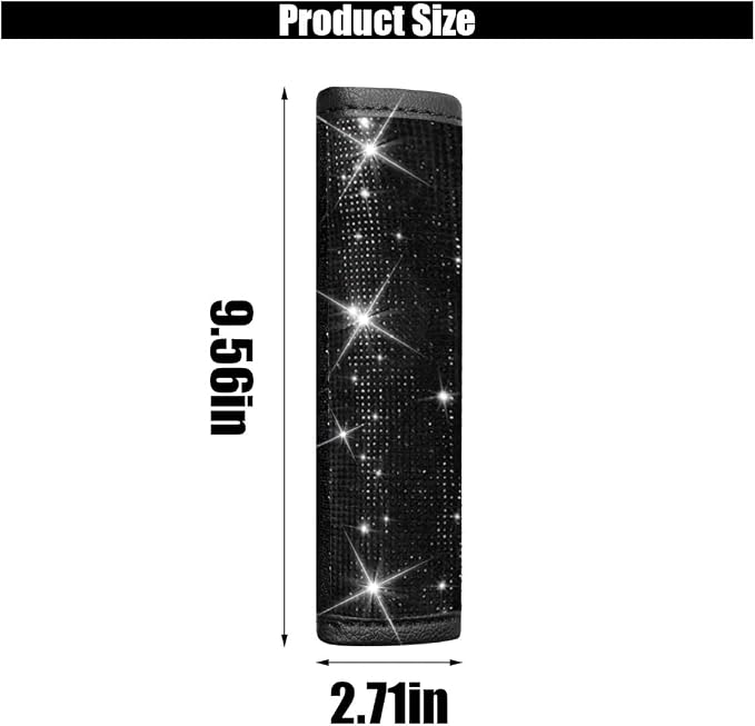 GLSOWEE 2PCS Bling Car Seat Belt Shoulder Pads for Women, Black Diamond | Bling Rhinestones Seat Belt Covers, Car Seatbelt Strap Pad with Crystal Diamond, Car Interior Accessories for Car SUV