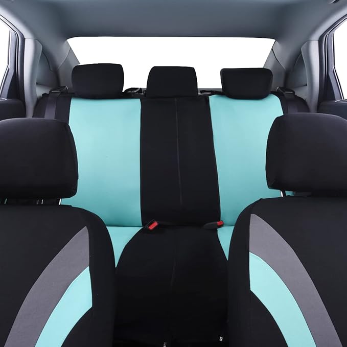 CAR PASS Line Rider Sporty Cloth 11PCS Universal Fit Car Seat Cover -100% Breathable with 5mm Composite Sponge Inside,Airbag Compatible,3zipper Bench(Full Set, Black and Mint)