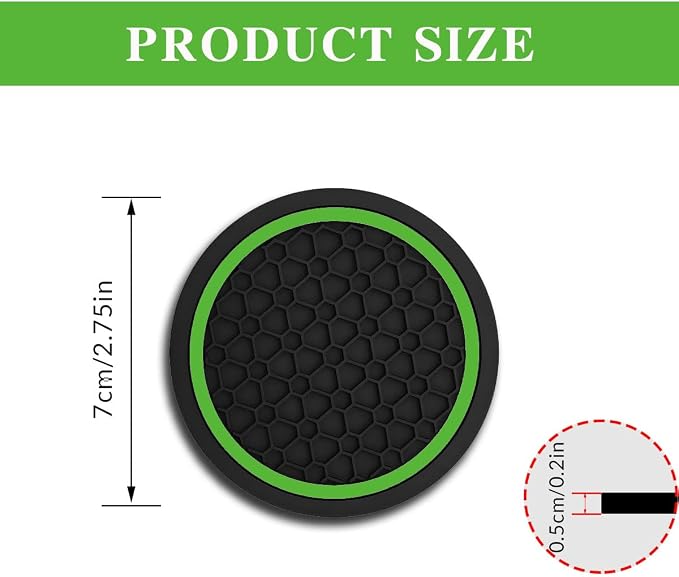4PCS Car Cup Holder Coasters, Dustproof Automotive Interior Accessories Mat,2.75 Inch Non-Slip Insert Water Bottle Holder Pads, Universal for Vehicles, Trucks, RVs and More (Green)