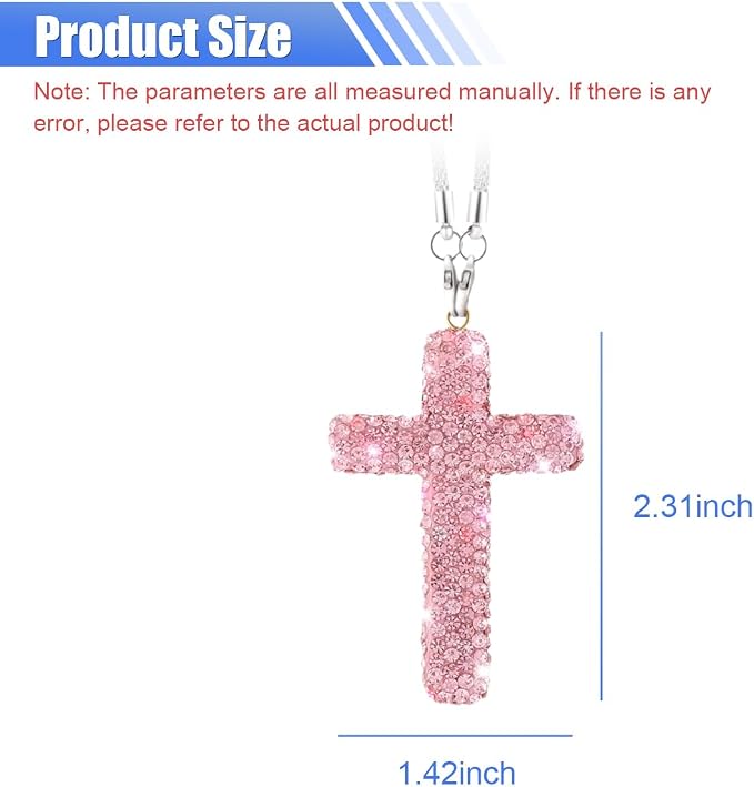 ZIMISI Bling Cross Car Hanging Ornament, Crystal Rhinestone Car Rearview Mirror Pendant for Women, Diamond Rear View Mirror Charm Present, Universal Vehicle Interior Decoration Accessory (Pink)