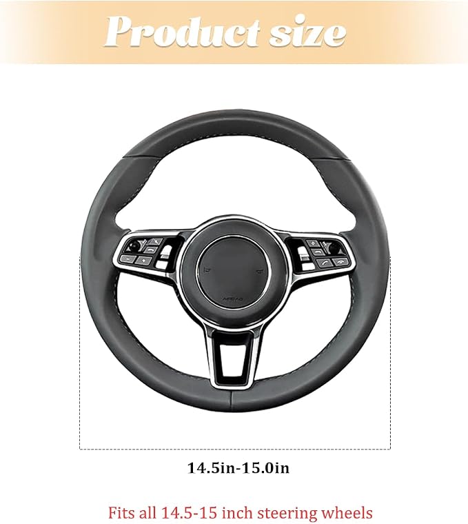 Car Steering Wheel Cover, Leather Anti-Slip Stretch Breathable Vehicle Steering Wheel Protector, Automotive Interior Protection Accessories for Men Women, Universal Fit (Black/Pink)