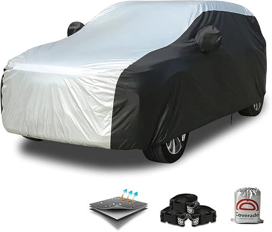 Coverado SUV Car Cover Waterproof All Weather, Outdoor Full Size Car Covers for Automobiles, Rain Sun UV Dust Protection Car Cover, Seam-Sealed Waterproof Car Covers Universal Fit for SUV (206"-215")