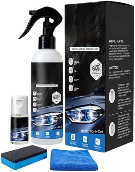 Headlight Restoration Kit, Car Headlight Cleaner and Restorer Kit, No Power Tools Required, Headlight Restoration Spray for Yellowing, Oxidation, Foggy Plastic Lenses