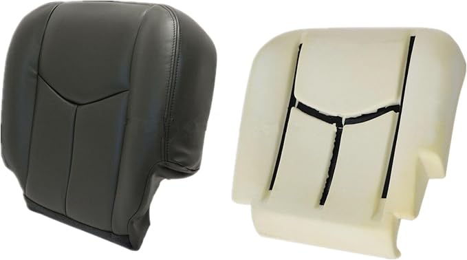SecosAutoparts Driver & Passenger Bottom & Top & Driver Foam Cushion Dark Gray Leather Seat Cover Compatible with Chevy Silverado Avalanche Tahoe Suburban GMC Sierra Yukon 2003 2004 2005 2006