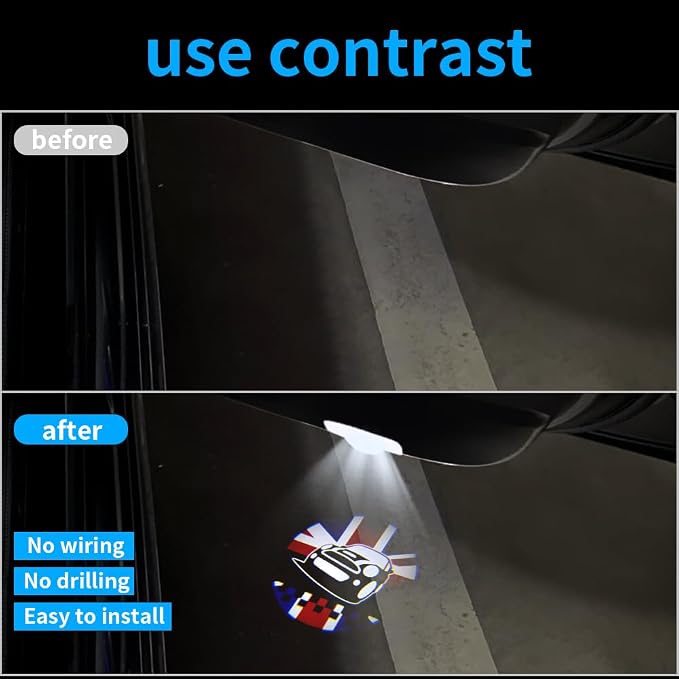 2 pcs LED Car Door Logo Lights Courtesy Projector Laser Puddle lamp Ghost Shadow Light Accessories Compatible with r55/r56/r57/r58/r59/r60/r51/f54/f56/f55/f60 (01)