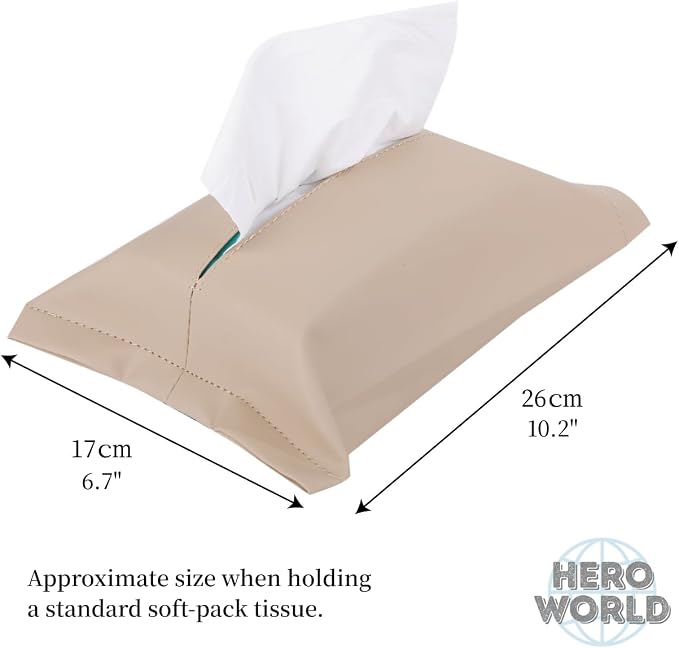Car Tissue Holder – PU Leather Tissue Case for Console, Sun Visor & Headrest, Fits 10” Soft Pack Tissues (Wine Red)