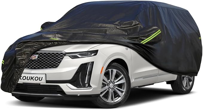 KouKou Waterproof SUV Car Cover Suitable for Cadillac XT6 from 2019 to 2025, 7 Layers Windproof All Weather Waterproof Outdoor Cover Sun Rain UV Dust Snow Protection. Black