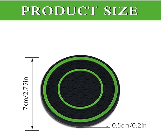 2 Pack Car Coasters for Cup Holder, 2.75 Inch Universal Auto Waterproof Coasters Silicon Insulation Cup Mats,No-Slip Anti Dust Insert Coaster for Woman Man, Suit for Vehicle Interior (2, Green)
