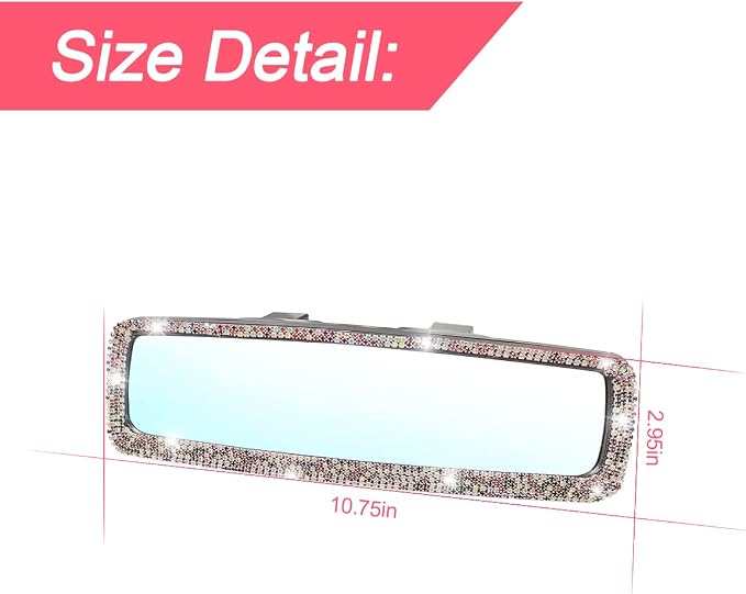Bling Car Rear View Mirror, Rhinestones Crystal Clip-on Rearview Mirror with HD Glass, Compatible with Most Cars, SUVs, Vehicles, Auto Interior Accessories for Women Girl (Pink)