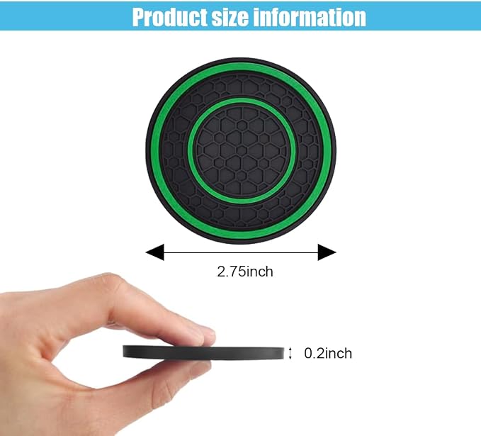 2PCS Car Cup Holder Coasters, 2.75 Inch Auto Non-Slip Anti Dust Cup Mats, Console Cup Holder Insert Coaster Auto Insulated Mats, Universal Interior Accessories for Most Cars (Green)