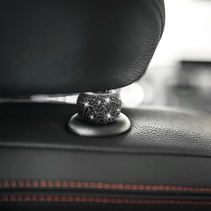 BELOMI 4 Pack Car Headrest Collars, Bling Car Head Rest Collars Rings Decor, Rhinestone Car Head Rest Collars, Diamond Interior Car Seat Accessory (Black)