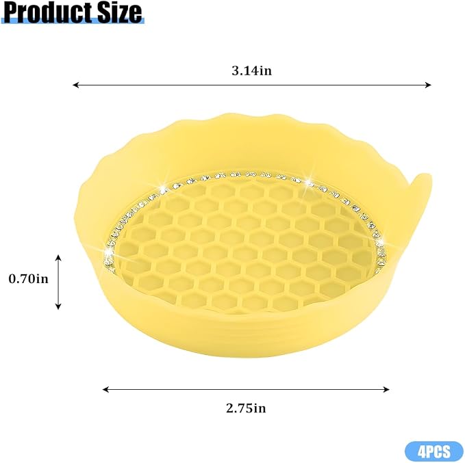 HZEL 4PCS Bling Car Cup Holder Coaster, Shiny Crystal Rhinestone Silicone Dustproof Drink Cup Insert Pad, Dazzling Automotive Interior Water Bottle Holder Embedded Mat, Universal Fit (Yellow)