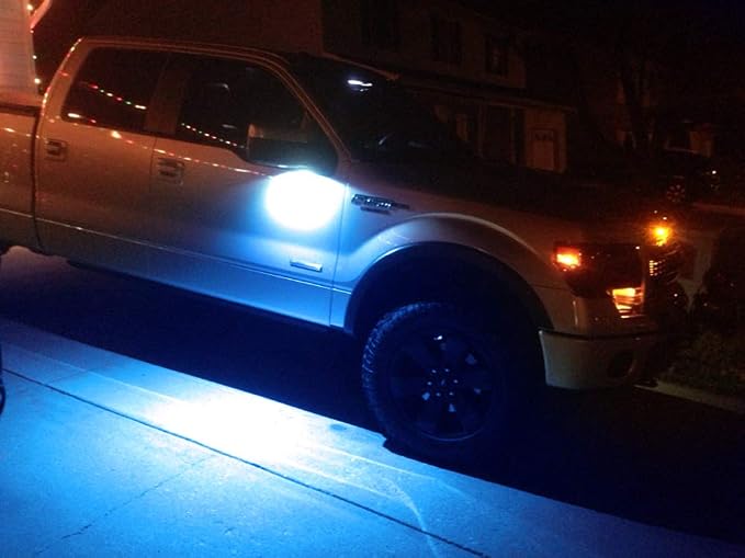 iJDMTOY Ultra Blue LED Under Side Mirror Puddle Lights Compatible With Ford F150 Raptor Edge Explorer Flex, Lincoln Navigator Mark LT MKX etc. (Powered by 18 pcs White SMD LED Lights)