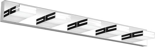 SineRise LED Modern Bathroom Vanity Light Fixtures (5-Light, 40-Inch, Dimmable), Chrome Modern Acrylic Bathroom Wall Lighting Fixtures Over Mirror (Cool White 6000K)