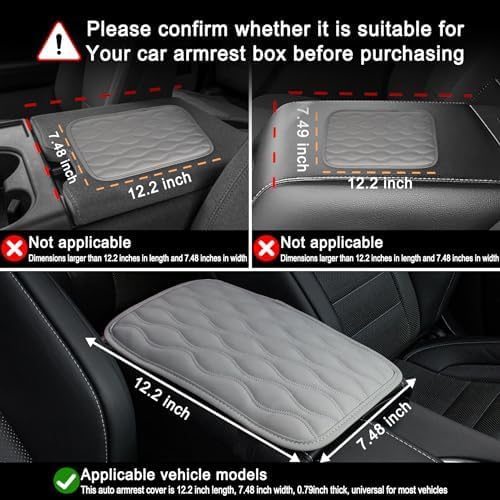Amiss Car Center Console Cover, Upgraded Leather Car Armrest Cushion, Universal Waterproof Cushion Pad, Non-Slip Car Interior Accessories, Fits Most Sedans SUVs Trucks (Gray)