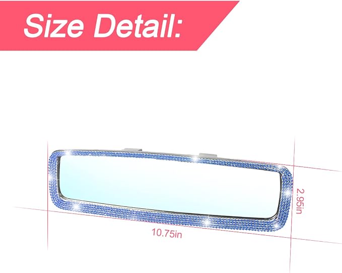 Bling Car Rear View Mirror, Rhinestones Crystal Clip-on Rearview Mirror with HD Glass, Compatible with Most Cars, SUVs, Vehicles, Auto Interior Accessories for Women Girl (Blue)