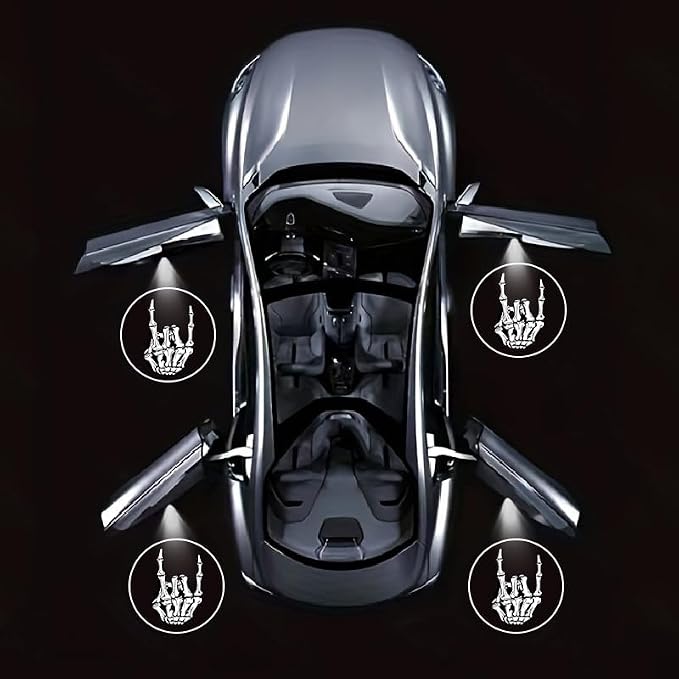 4PCS No Fade Car Door Lights,Skeleton Door Lights Logo Projector LED Shadow Welcome Lamp,Skeleton Car Accessories,Arm Skull Finger Gifts,Suitable for All Vehicles Motorcycle
