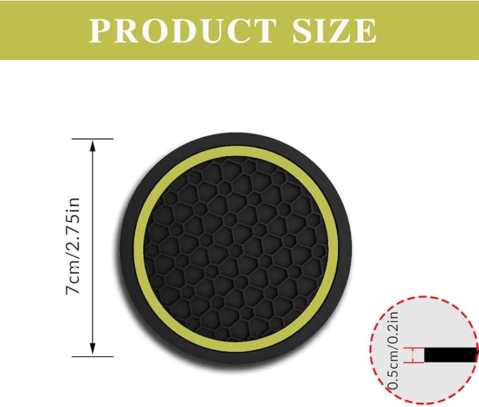 4PCS Car Cup Holder Coasters, Dustproof Automotive Interior Accessories Mat,2.75 Inch Non-Slip Insert Water Bottle Holder Pads, Universal for Vehicles, Trucks, RVs and More (Yellow)