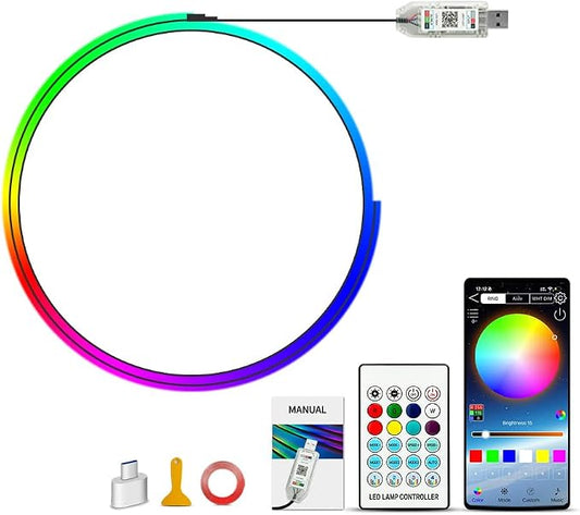 Ambient Lighting Car Led Lights Interior,43.3’’ USB Powered Acrylic Neon Flexible Strip Fiber Optic LED Ambient Lighting Kits with Remote APP, RGB Music Lights Sync for Inside car Dashboard