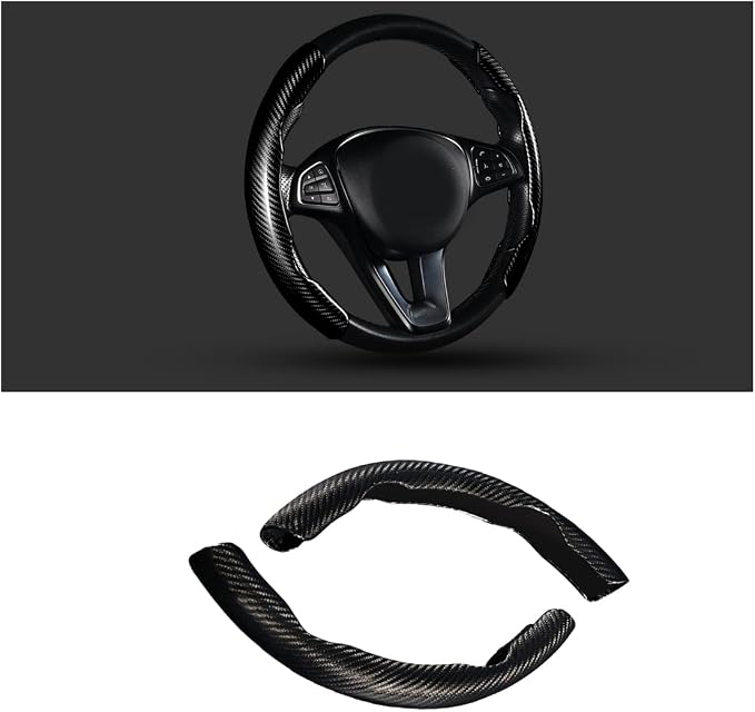 Steering Wheel Cover, 2PCS Segmented Steering Wheel Protector, Carbon Fiber Anti-Slip and Durable Car Accessory, Universal Fit for Most Cars，SUVs (Carbon Fiber Black)