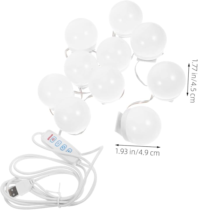 Lurrose 10Pcs Adjustable Brightness Led Mirror Front Lights USB Makeup Vanity Lamps Soft Glow for Dressing Tables Bathroom