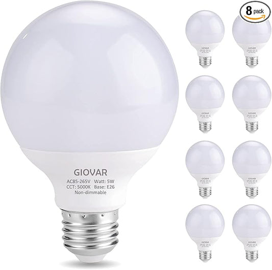 8-Pack G25 LED Globe Light Bulbs, Daylight 5000K, 120V 40W Equivalent LED Vanity Light Bulbs for Bathroom Mirror, E26 Base, Non-Dimmable